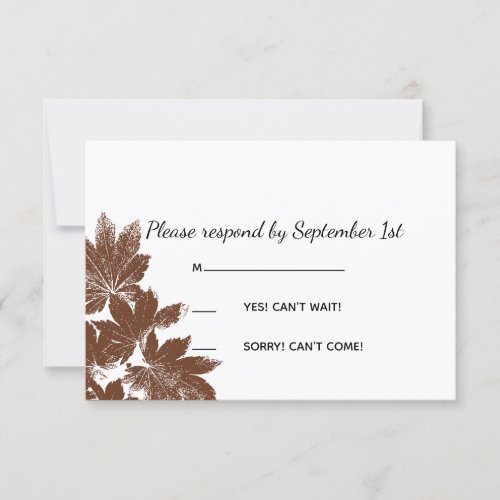 Brown Fall Maple Leaf Stamp Wedding RSVP Card