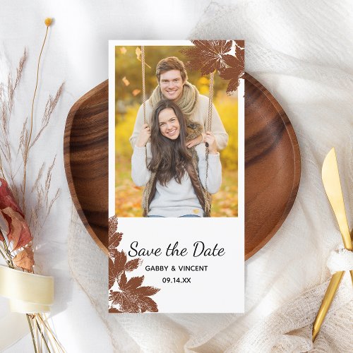 Brown Fall Maple Leaf Stamp Wedding Save the Date