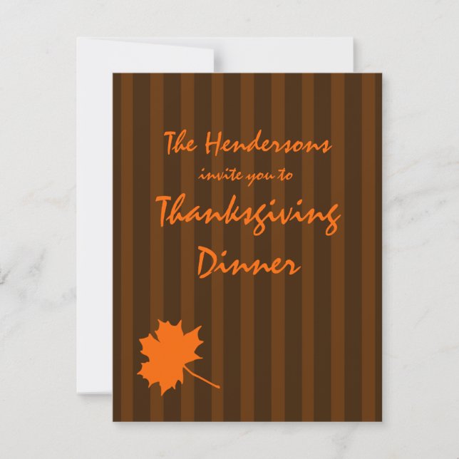 Brown Fall Stripes Thanksgiving Dinner Invite 1 (Front)