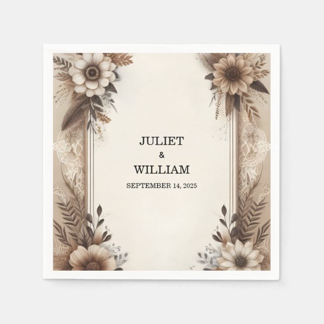 Brown Fall Wood Paperie Recycled Paper Wedding Napkins (Front)
