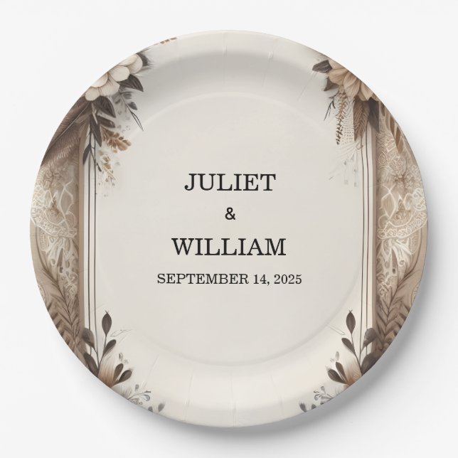Brown Fall Wood Paperie Recycled Paper Wedding Plates (Front)
