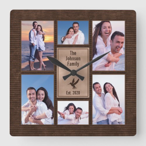 Brown Family 6 Photo Instagram Photo Collage Square Wall Clock