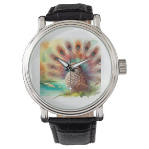 Brown Fan Bird 180724AREF108 - Watercolor Watch