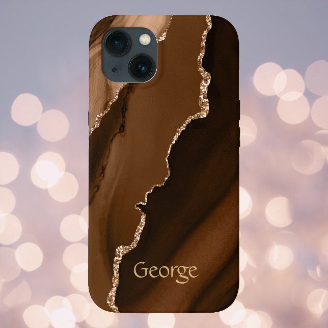 Brown Faux Agate Marled Design with Name Case-Mate iPhone Case (Creator Uploaded)