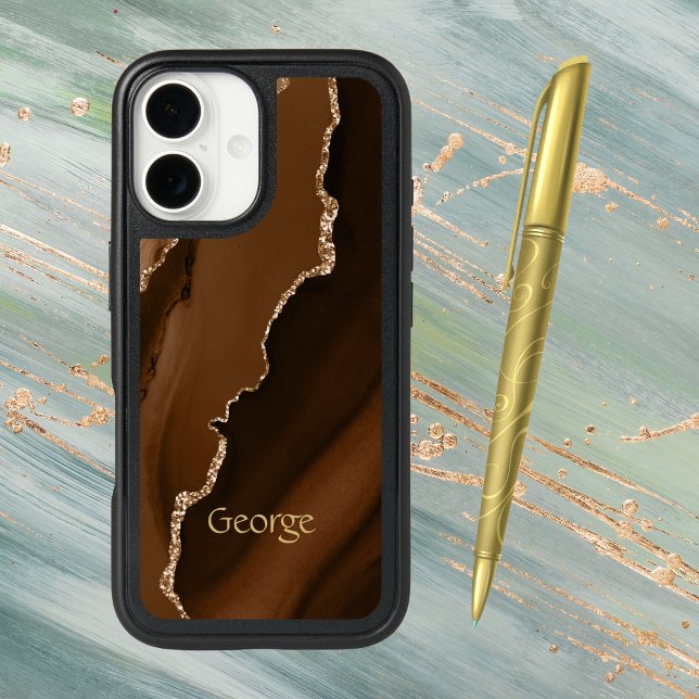 Brown Faux Agate Marled Design with Name Otterbox iPhone Case (Creator Uploaded)