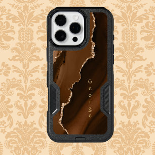 Brown Faux Agate Marled Design with Name iPhone 16 Pro Max Case