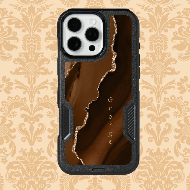 Brown Faux Agate Marled Design with Name Otterbox iPhone Case (Creator Uploaded)