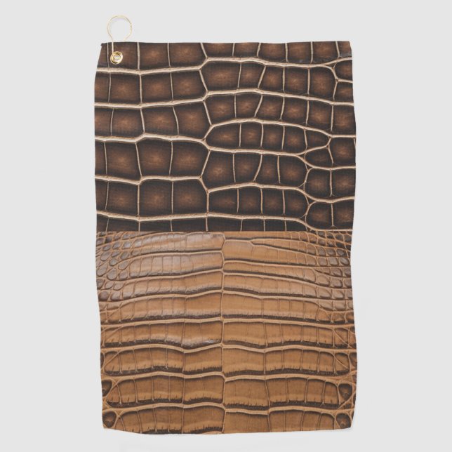 Brown Faux Alligator Leather Golf Towel (Front)