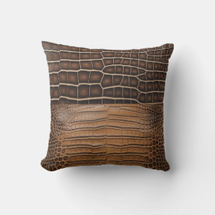 Brown Faux Alligator Leather Throw Pillow