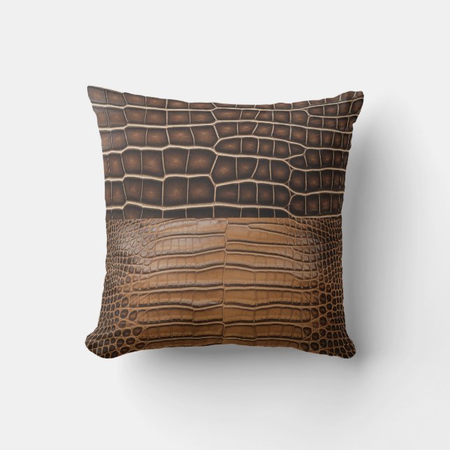 Brown Faux Alligator Leather Throw Pillow (Front)