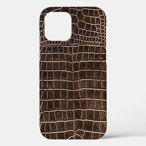 Brown Faux Crocodile Leather iPhone 12 Case