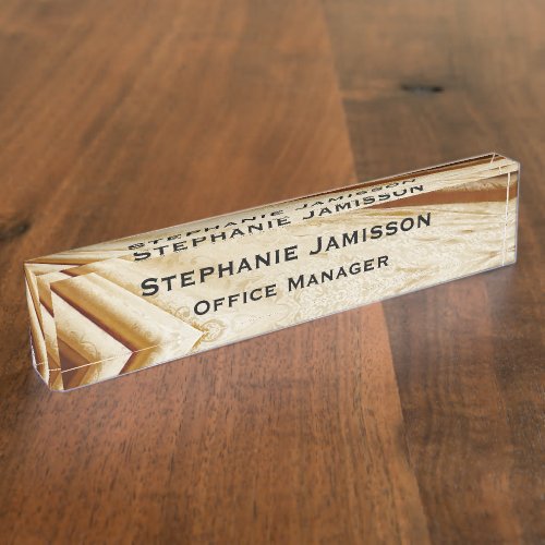 Brown Faux Fabric Name and Title Desk Name Plate