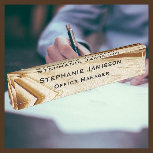 Brown Faux Fabric Name and Title Desk Name Plate