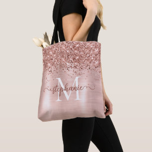 Brown Faux-Glitter Girly Blush Pink Personalized Tote Bag