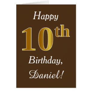 Brown, Faux Gold 10th Birthday + Custom Name Cards