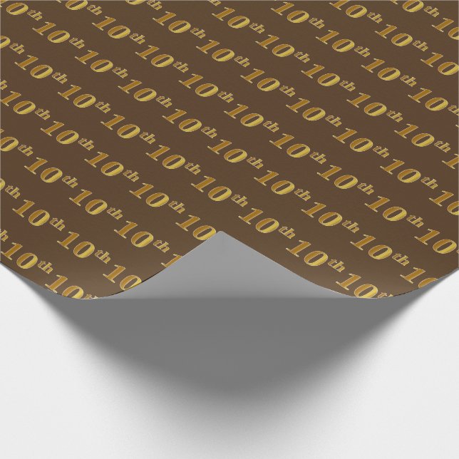Brown, Faux Gold 10th (Tenth) Event Wrapping Paper (Corner)