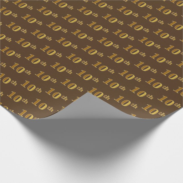Brown, Faux Gold 10th (Tenth) Event Wrapping Paper (Corner)