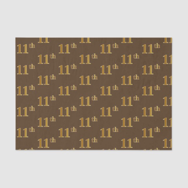 Brown, Faux Gold 11th (Eleventh) Event Tissue Paper (Front)