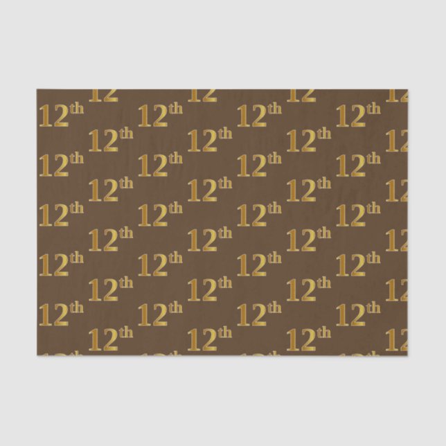 Brown, Faux Gold 12th (Twelfth) Event Tissue Paper (Front)