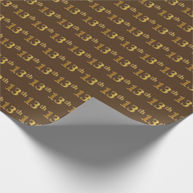 Brown, Faux Gold 13th (Thirteenth) Event Wrapping Paper (Corner)