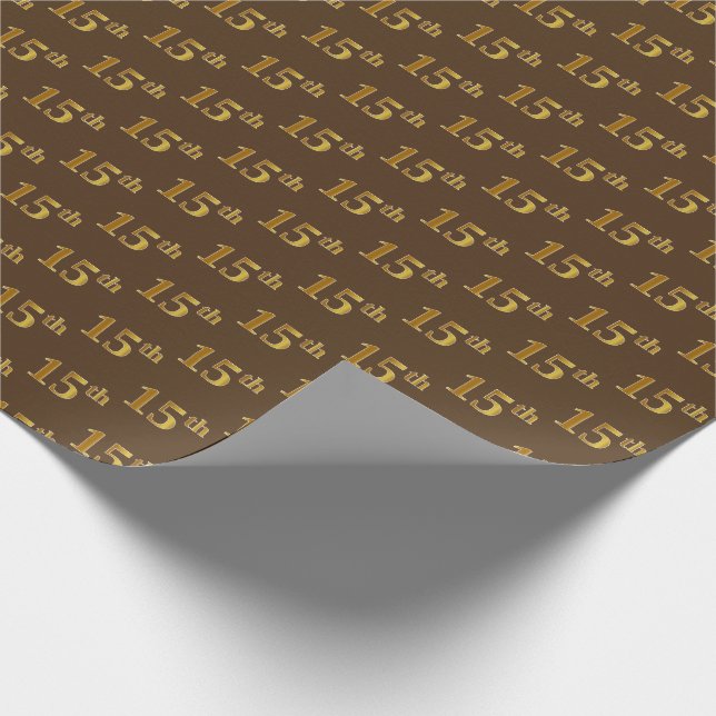 Brown, Faux Gold 15th (Fifteenth) Event Wrapping Paper (Corner)