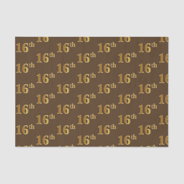 Brown, Faux Gold 16th (Sixteenth) Event Tissue Paper (Front)