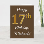 [ Thumbnail: Brown, Faux Gold 17th Birthday + Custom Name Card ]