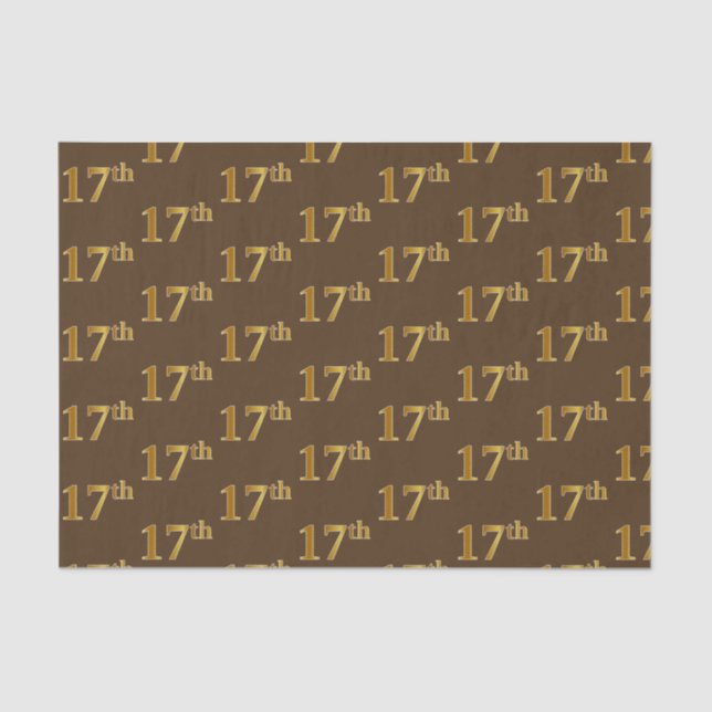 Brown, Faux Gold 17th (Seventeenth) Event Tissue Paper (Front)