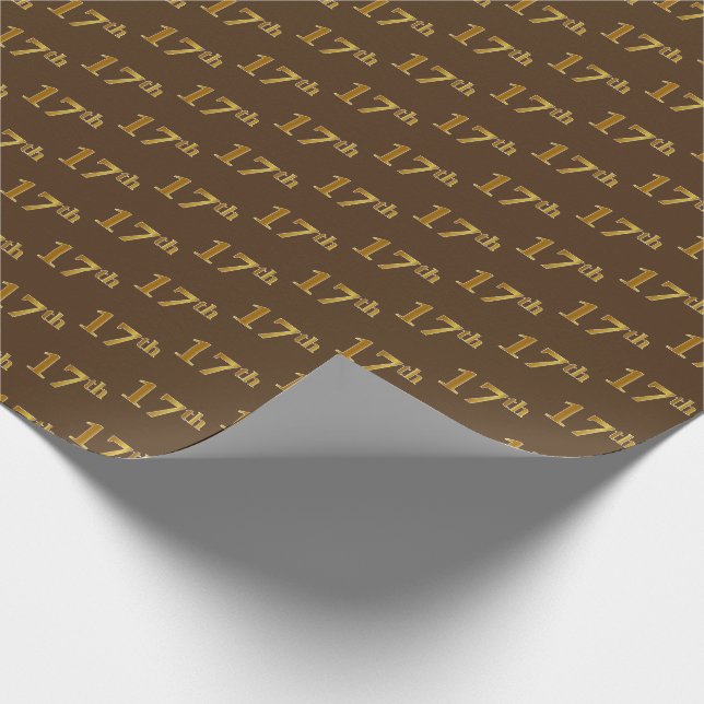 Brown, Faux Gold 17th (Seventeenth) Event Wrapping Paper (Corner)