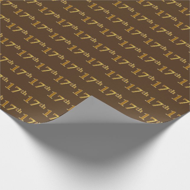 Brown, Faux Gold 17th (Seventeenth) Event Wrapping Paper (Corner)