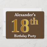 [ Thumbnail: Brown, Faux Gold 18th Birthday Party; Custom Name Invitation ]