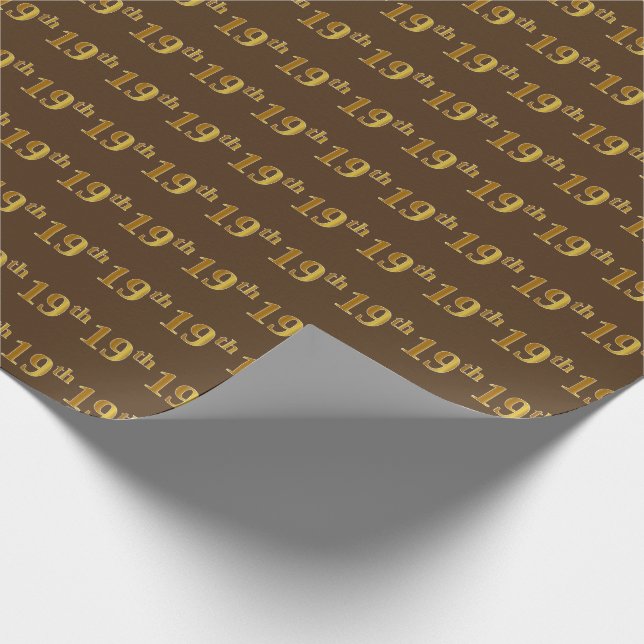 Brown, Faux Gold 19th (Nineteenth) Event Wrapping Paper (Corner)