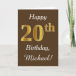[ Thumbnail: Brown, Faux Gold 20th Birthday + Custom Name Card ]