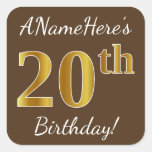 [ Thumbnail: Brown, Faux Gold 20th Birthday + Custom Name Sticker ]
