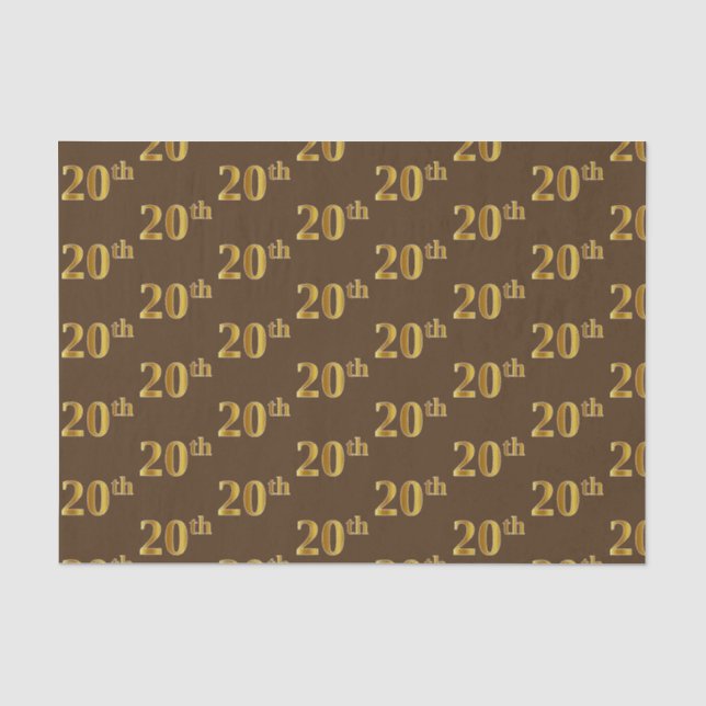 Brown, Faux Gold 20th (Twentieth) Event Tissue Paper (Front)
