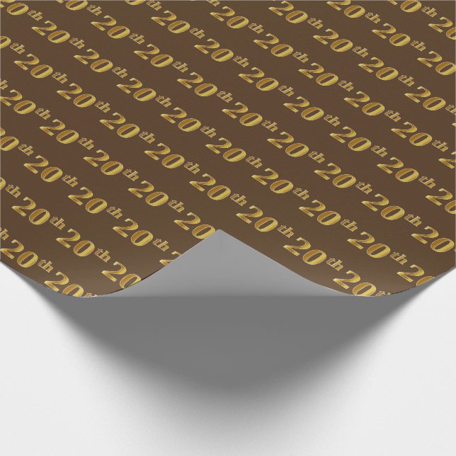 Brown, Faux Gold 20th (Twentieth) Event Wrapping Paper (Corner)
