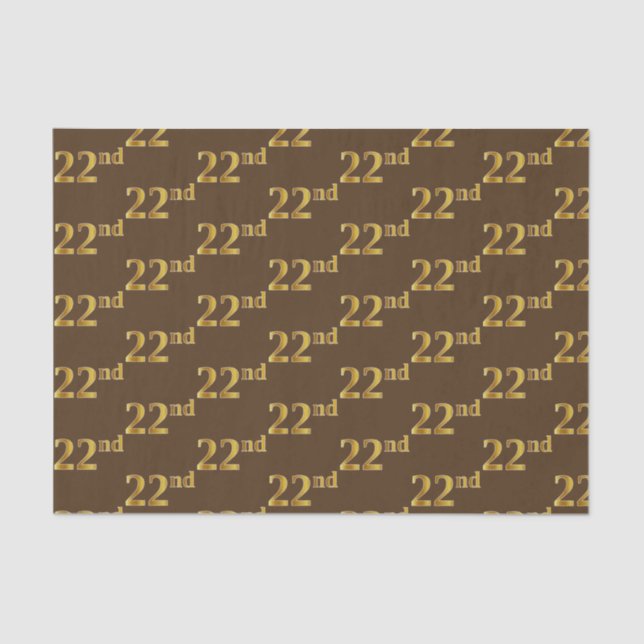 Brown, Faux Gold 22nd (Twenty-Second) Event Tissue Paper (Front)