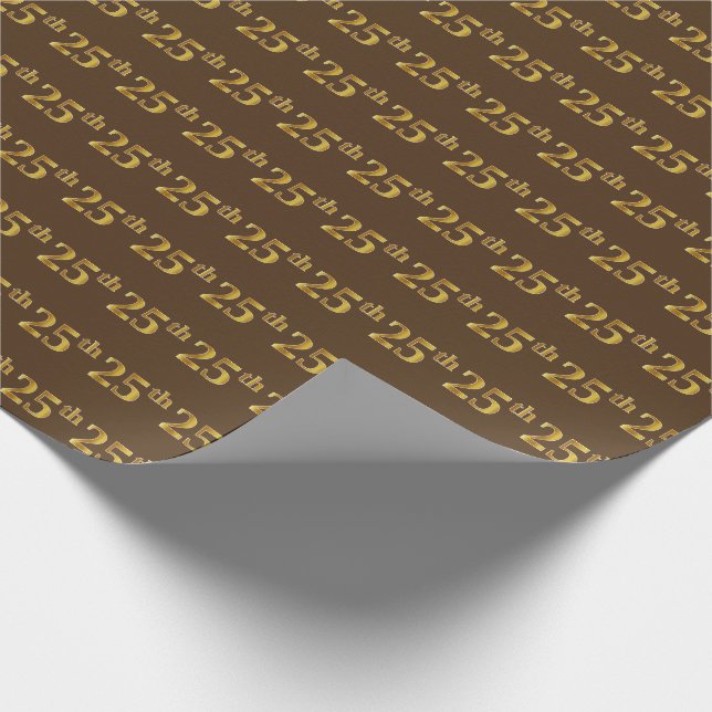 Brown, Faux Gold 25th (Twenty-Fifth) Event Wrapping Paper (Corner)