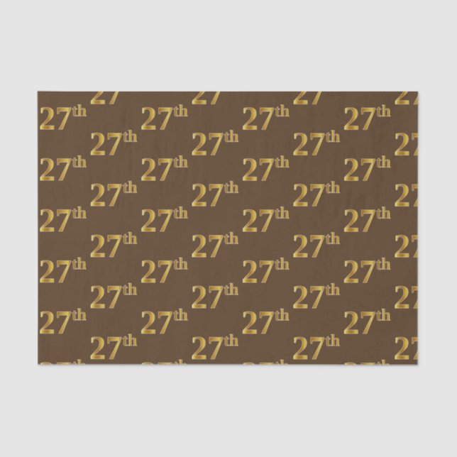 Brown, Faux Gold 27th (Twenty-Seventh) Event Tissue Paper (Front)