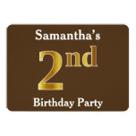 [ Thumbnail: Brown, Faux Gold 2nd Birthday Party; Custom Name Invitation ]