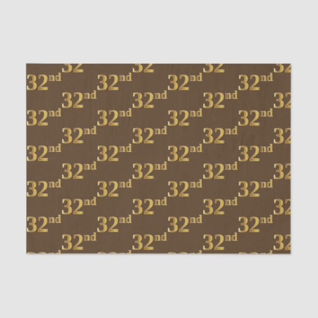 Brown, Faux Gold 32nd (Thirty-Second) Event Tissue Paper (Front)