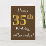 [ Thumbnail: Brown, Faux Gold 35th Birthday + Custom Name Card ]