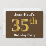 [ Thumbnail: Brown, Faux Gold 35th Birthday Party; Custom Name Invitation ]