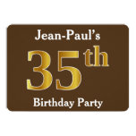 [ Thumbnail: Brown, Faux Gold 35th Birthday Party; Custom Name Invitation ]
