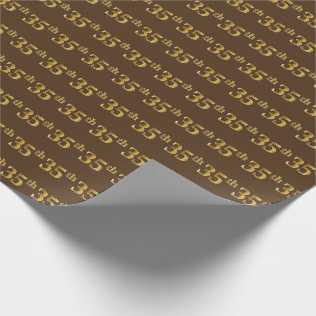 Brown, Faux Gold 35th (Thirty-Fifth) Event Wrapping Paper (Corner)