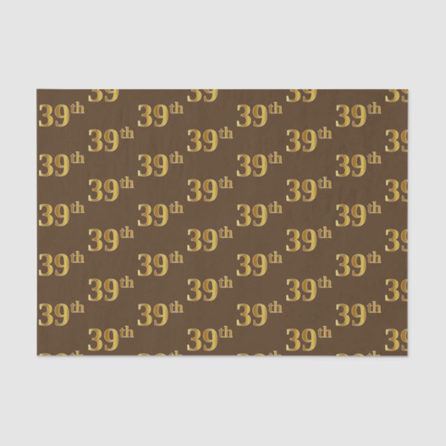 Brown, Faux Gold 39th (Thirty-Ninth) Event Tissue Paper (Front)