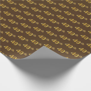 Brown, Faux Gold 40th (Fortieth) Event Wrapping Paper