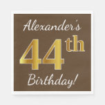 [ Thumbnail: Brown, Faux Gold 44th Birthday + Custom Name Napkin ]