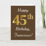[ Thumbnail: Brown, Faux Gold 45th Birthday + Custom Name Card ]