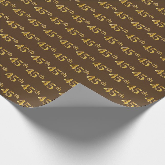 Brown, Faux Gold 45th (Forty-Fifth) Event Wrapping Paper (Corner)